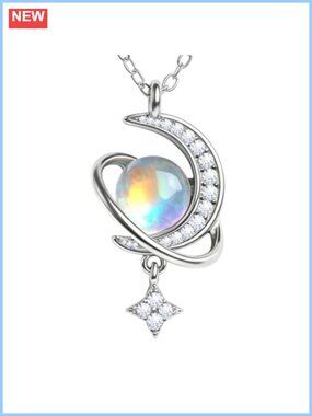 Moonstone Planet Pendant Necklace 925 Sterling Silver 18k White Gold Plated